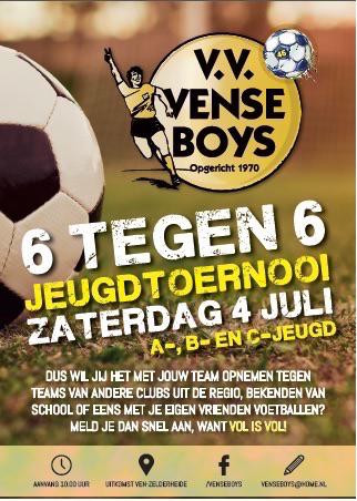 Doe op zaterdag 4 juli mee aan het 6 tegen 6 toernooi van de Vense Boys. Meer info op: facebook.com/events/8031978…