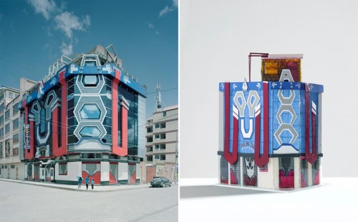 guardian's tweet photo. Architecture's Optimus Prime: Bolivia’s coloured buildings, and their miniatures – in pictures http://t.co/Bde8h3oqvh http://t.co/6kO57Sh6gY