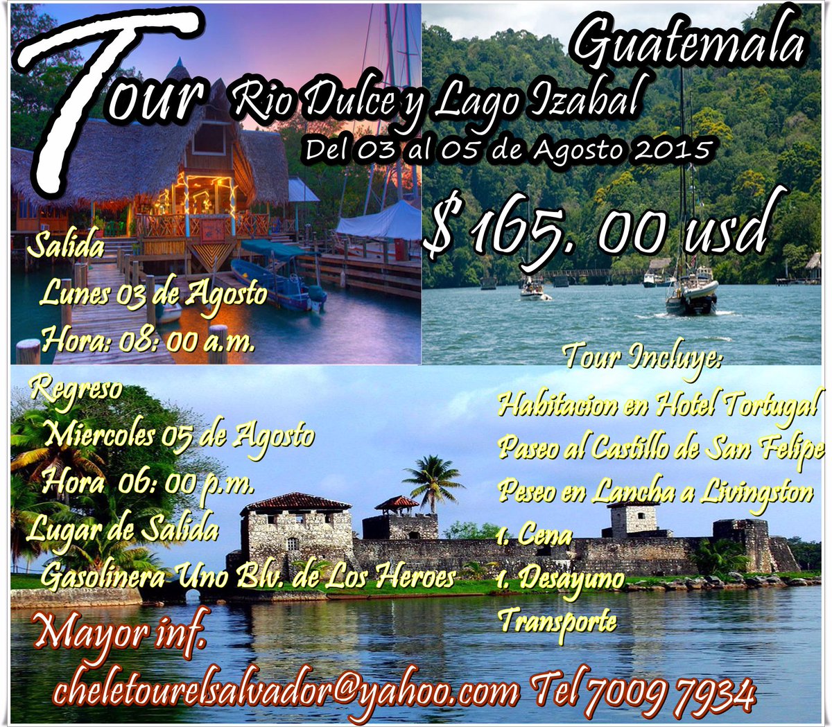 Comparto nuestro próximo evento para las vacaciones Agostinas, recuerda darnos like en facebook como cheletours,