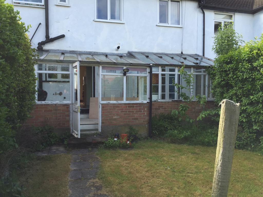Existing conservatory knocked down and replaced with a white Upvc frame and polycarbonate roof in #loughton #Essex