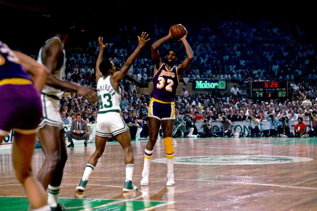 NBAHistory's tweet image. MT @nbastats: 6/3/84 @MagicJohnson dished an #NBAFinals record 21 dimes as @Lakers beat @Celitcs 137-104 in Game 3