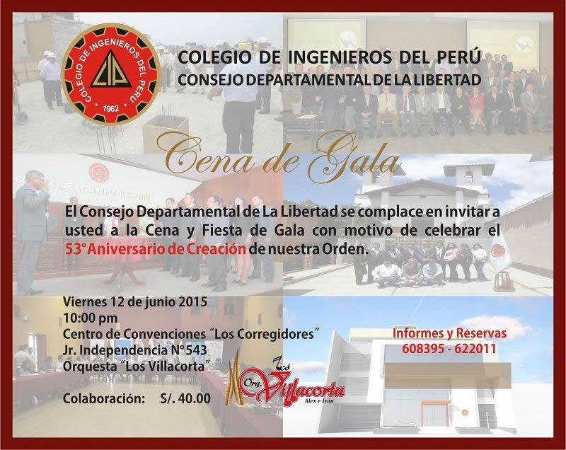 Cena de Gala 
53° Aniversario de Creación de Nuestra Orden.
Informes y Reservas
608395 - 622011