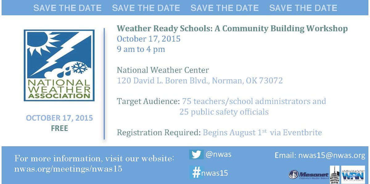 okmesonet's tweet image. Mark your calendars! Teacher-EM workshop on Weather Preparedness and Safety in Schools #okwx #OkSci #oklaed