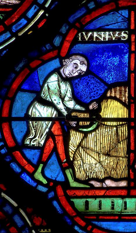 AFChartres's tweet photo. Happy Iunius!  #June, represented by the cutting of corn.  #Chartres Zodiac Window, 13th c.  http://t.co/0AidDg3lRf http://t.co/C0W8y35bkY