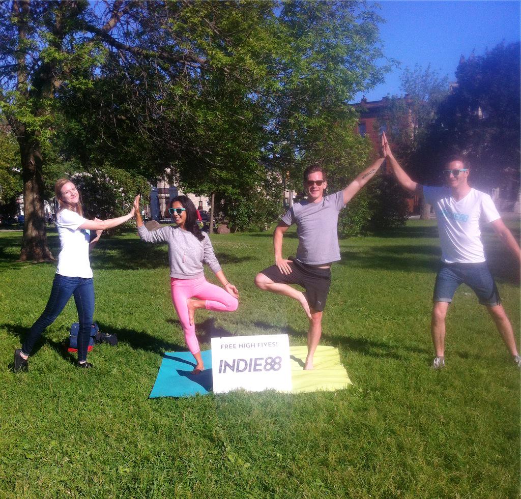 The <a href="/Indie88Toronto/">Indie88 - Toronto's Modern Music 88.1FM</a> Street Team's gettin' zen #trinitybellwoods Free high fives! #indie88summer #positivevibes