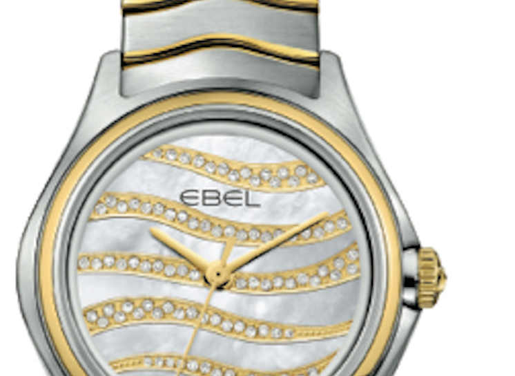 ChronosMagazine's tweet image. The bracelet of Ebel’s elegant Wave Lady pays tribute to the brand’s classic wave motif. hubs.ly/y0RVMN0