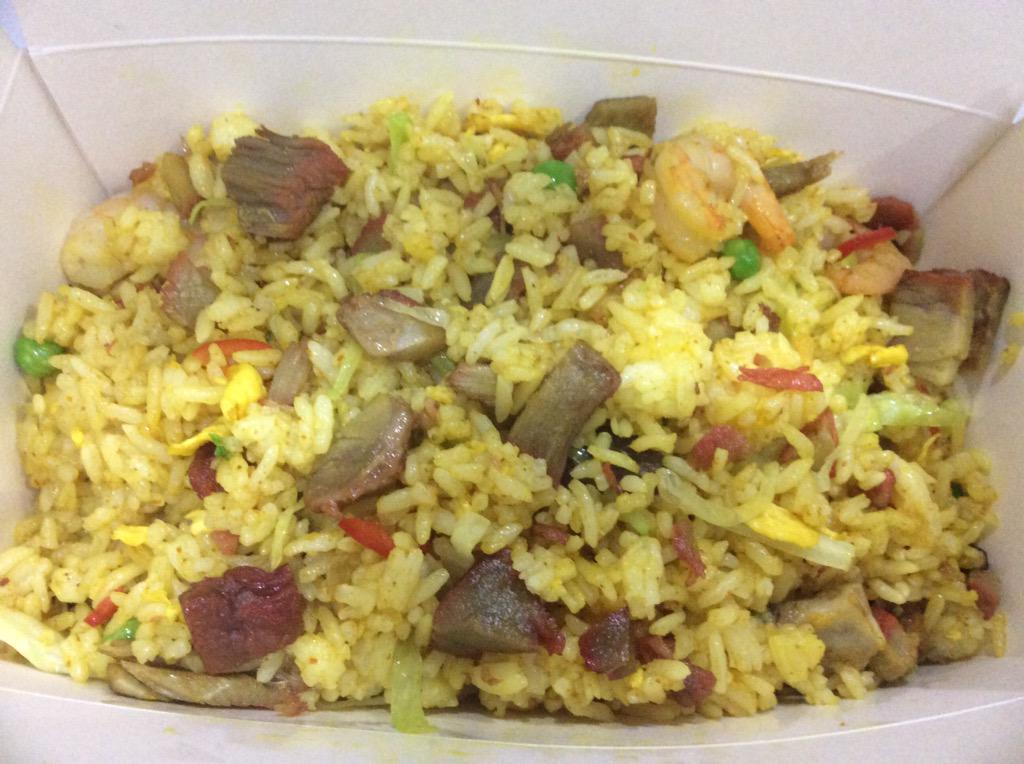 Hot &amp; spicy poached beef and Singapore fried rice!