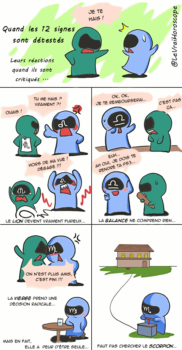 LeVraiHoroscope's tweet image. Quand les 12 signes sont détestés... #Lion #Vierge #Balance #Scorpion