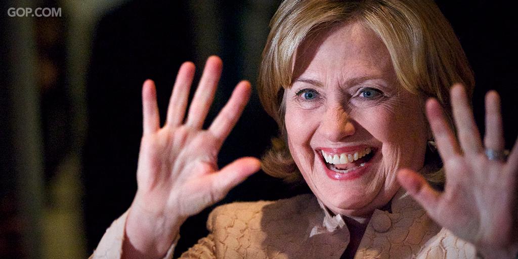 Republicans's tweet photo. Hillary Clinton thinks her secret, home-brewed server is a joke: http://t.co/Mt1b3Uopx8 We're not laughing http://t.co/3wFsWkaLrw