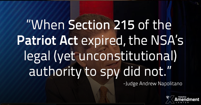 TenthAmendment's tweet photo. On #NSA, @Judgenap points out that #Sunset215 did not change the status quo on #spying. http://t.co/EQadmUvMMp http://t.co/WY2Mevmlae