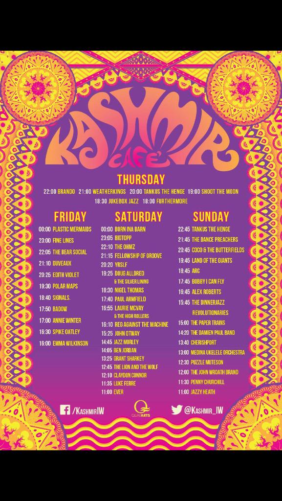Sdew82's tweet photo. New set time for Isle of Wight festival 18.45 Sunday night Kashmir Cafe! @arcmusicuk #NewMusic #livemusic #hashtag http://t.co/lHbczMkgbK