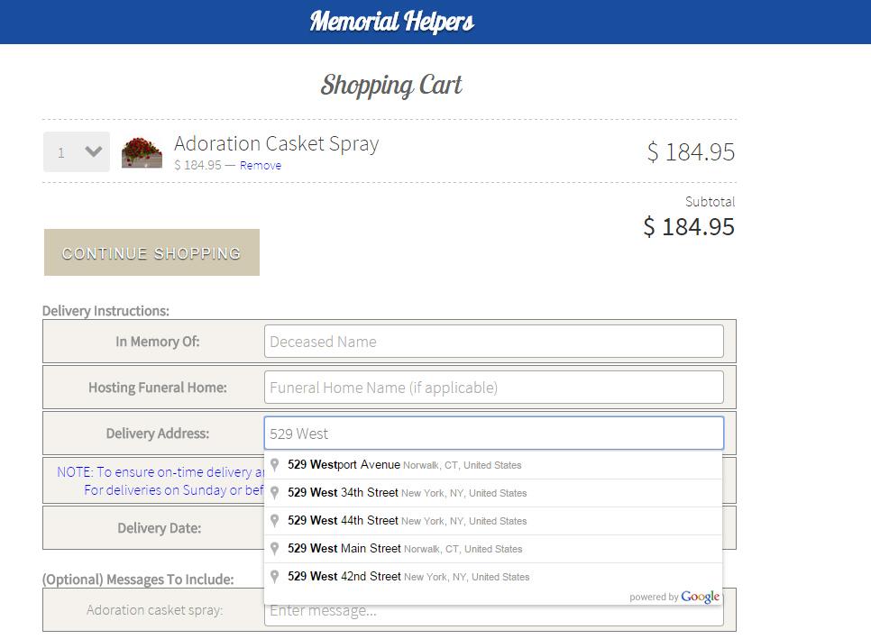 MemorialHelpers's tweet photo. Pretty proud: Added Google address geolocation to the @Shopify cart myself. Should be slick for customers. #buildabiz http://t.co/cuBbNVMmrb