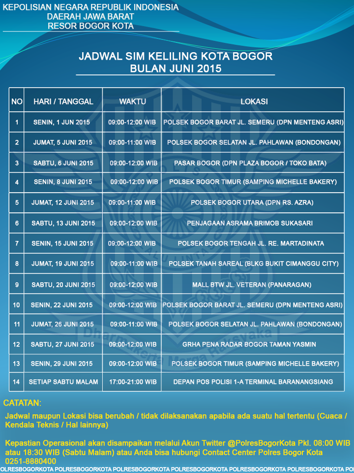 Jadwal SIM Keliling Kota Bogor untuk bulan Juni 2015
