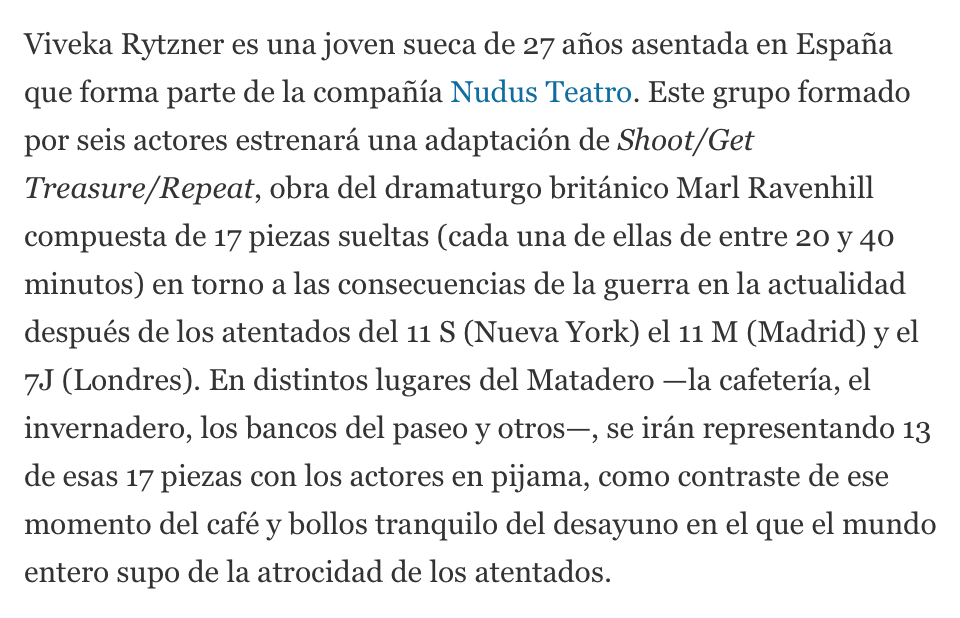 nudusteatro's tweet photo. @nudusteatro en @el_pais. Sobre nuestra participación en el @FrinjeMadrid 2015:
http://t.co/rkSXC1htNo http://t.co/A05bf0nGz1