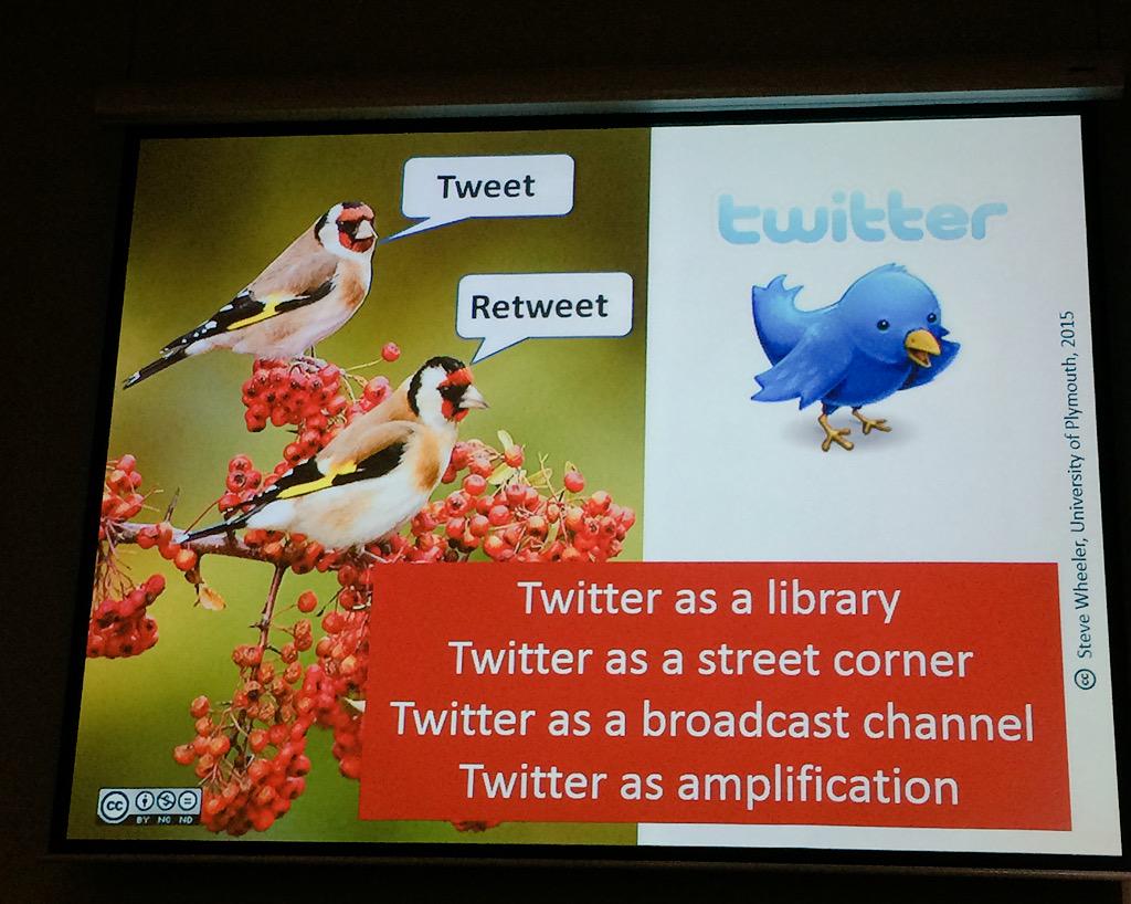 Use Twitter as a library, street corner, broadcast channel, for amplification by 