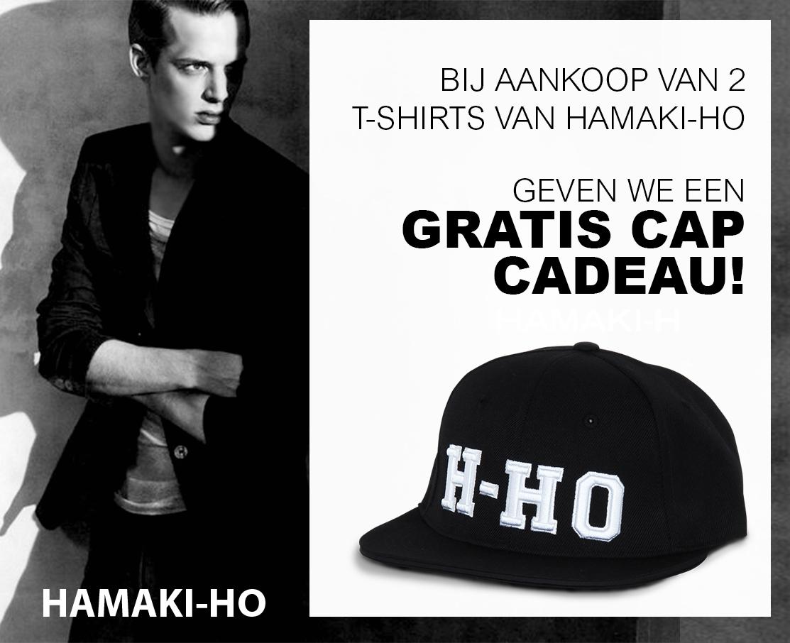 Ontvang een gratis cap cadeau bij aankoop van twee T-shirts van Hamaki-Ho.Deze actie geldt zolang de voorraad strekt!