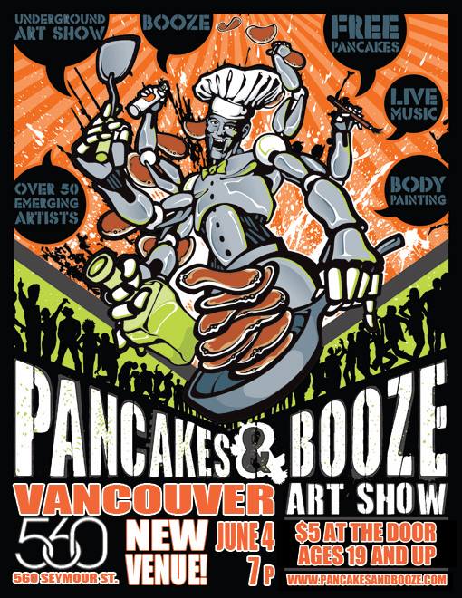 I'll have new #art at the #Vancouver #PancakesandBooze show Thurs night at Club 560. All-you-can-eat pancakes too!