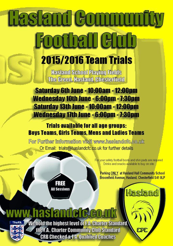 Trials start this Saturday,  all you need: boots,  shinpads , a desire to win and be willing to learn <a href="/chesterfielduk/">Chesterfield</a>