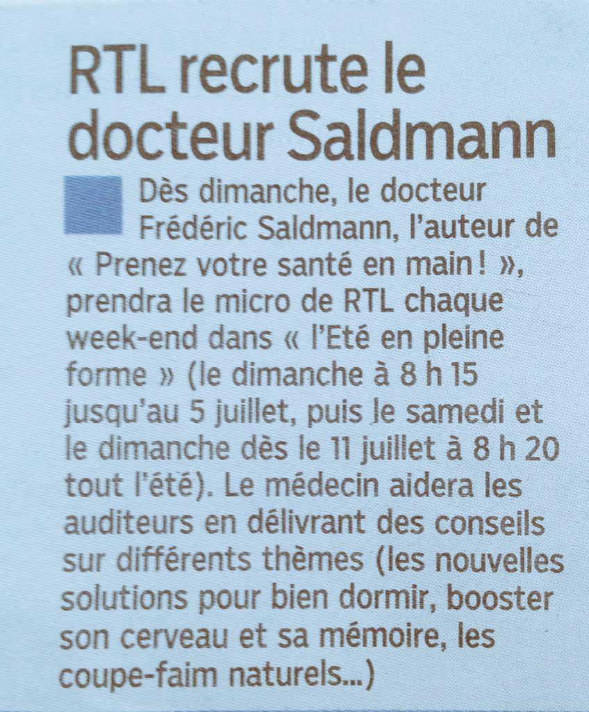 MPreux's tweet image. RDV dimanche 8h15 #RTLMatin sur @RTLFrance pour la 1ère du Docteur #Saldmann en tant que chroniqueur #radio #santé
