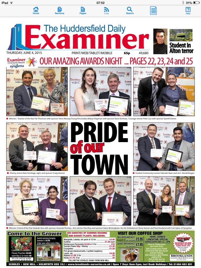 JasonMcCartney's tweet photo. Fab front page on today's @Examiner Congratulations to all the winners & nominees @CommunityAwards #ECA15 #Inspiring http://t.co/lqAB44IhUi