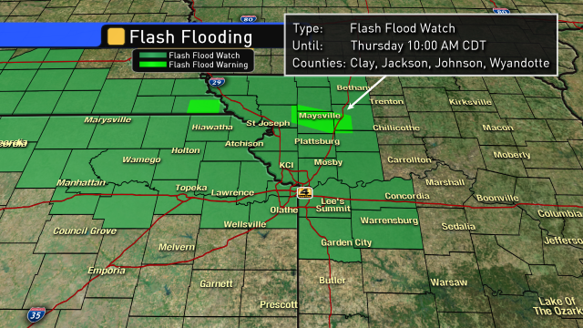 fox4kc's tweet photo. Flash Flood threat is now elevated. Tune to FOX4 and http://t.co/MBXopGOunR for storm information. #foxwx  http://t.co/4QGTD9v2Xq ^fox4wx