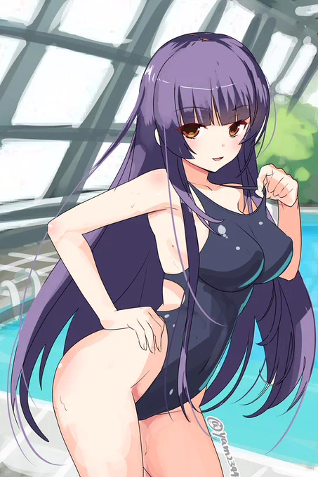 リク頂いてたGFの神楽坂さんに、競泳水着着せてみた落書き。#gf_kari 