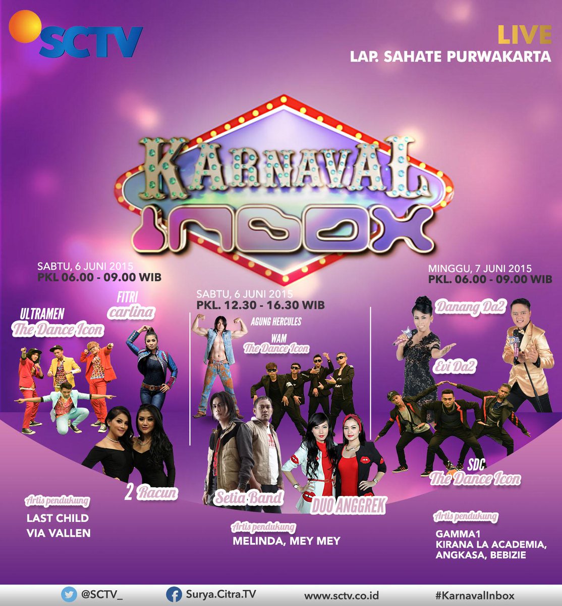 Nantikan penampilan <a href="/WAMbdg/">W.A.M</a> <a href="/TheUltramenCrew/">Ultramen Crew</a> &amp; <a href="/StopdanceCrew/">Stop Dance Crew</a> dalam rangkaian #KarnavalInbox Purwakarta.