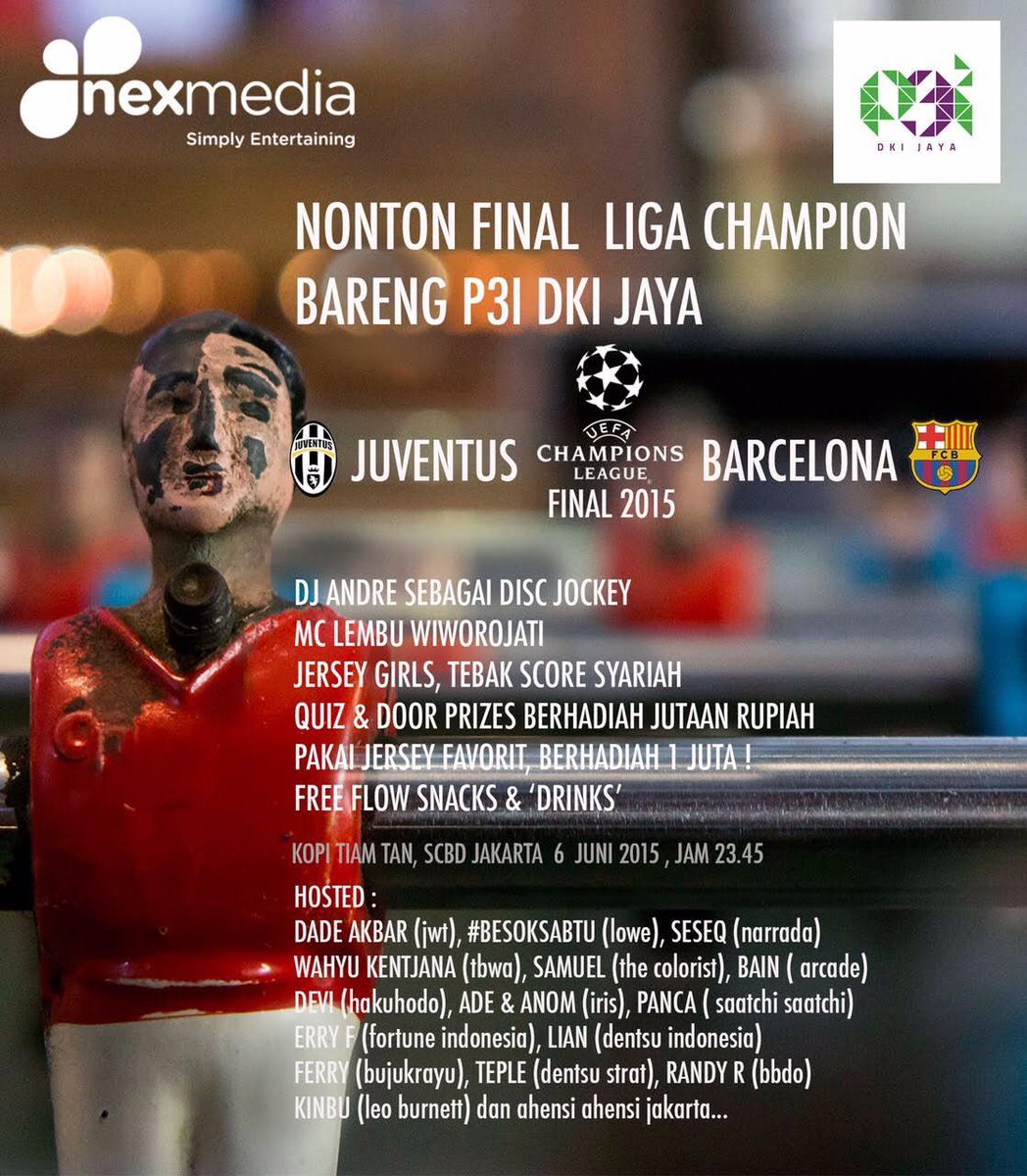 [ad] Yang mau nonton final Liga Champions 2015 di Jakarta, yuk bareng <a href="/P3Ijkt/">P3I Jakarta</a> dan @nexmediatv Kopi Tiam Tan SCBD