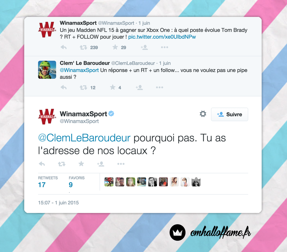 CMHallofFame's tweet photo. Le CM de @WinamaxSport est en roue libre.

(merci à CC_PzYkoZ) http://t.co/fOFuvt2YUU
