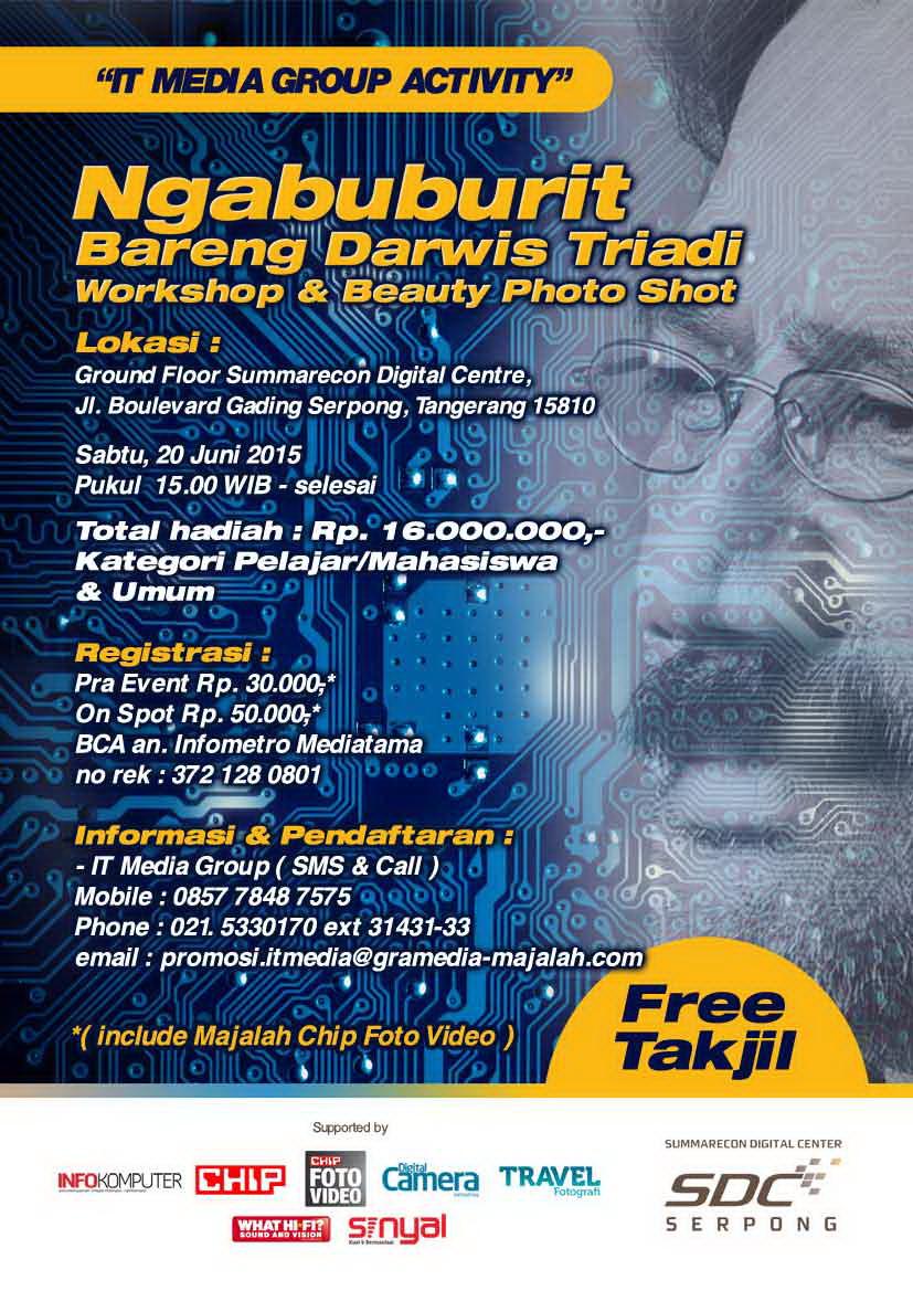 chipfotovideo's tweet photo. Save The Date! 20 Juni 2015, Ngabuburit Bareng @darwistriadi di Summarecon Digital Centre, Serpong. http://t.co/YjasKzIfzl