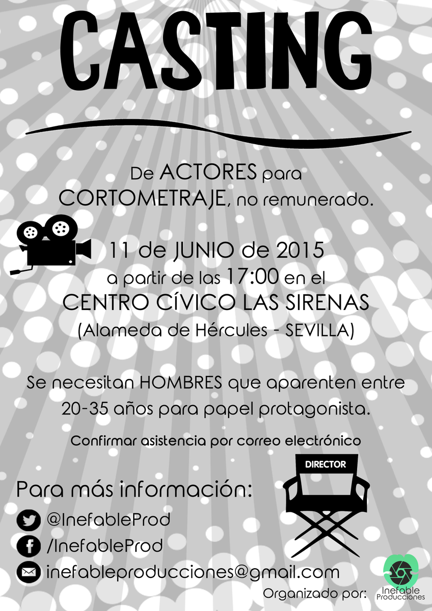 InefableProd's tweet photo. #Casting para #Cortometraje el 11 de Junio en #Sevilla ¿Eres #Actor? ¡Anímate a presentarte y ayúdanos a difundirlo! http://t.co/O1bPUia1NC