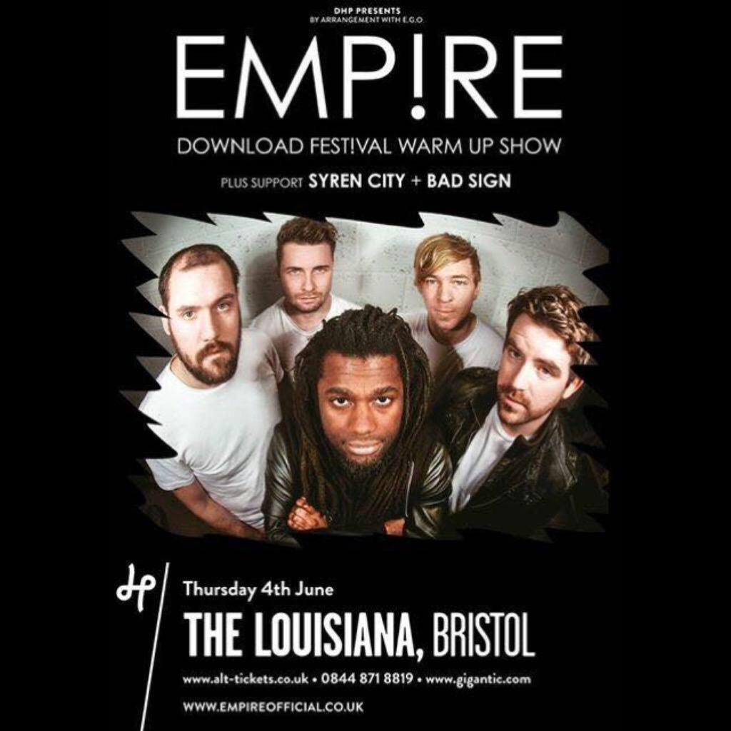 ShoutEMPIRE's tweet photo. TONIGHT @LouisianaVenue we play a Download Fest warm up show support; @SyrenCity @BadSignBand and Goodbye the Sun! http://t.co/tGjmlcW6eH