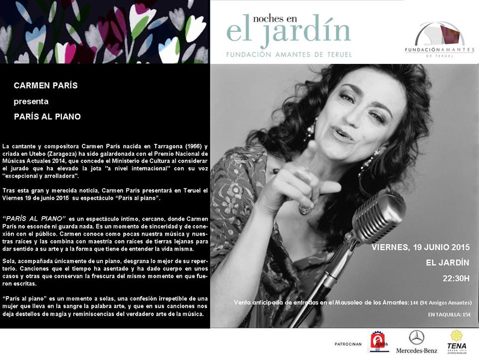 "19 a las 19" <a href="/AmantesTeruel/">Fundación Amantes de Teruel</a> - Concierto Carmen Paris. "París al piano".Viernes 19 a las 22:30 h.