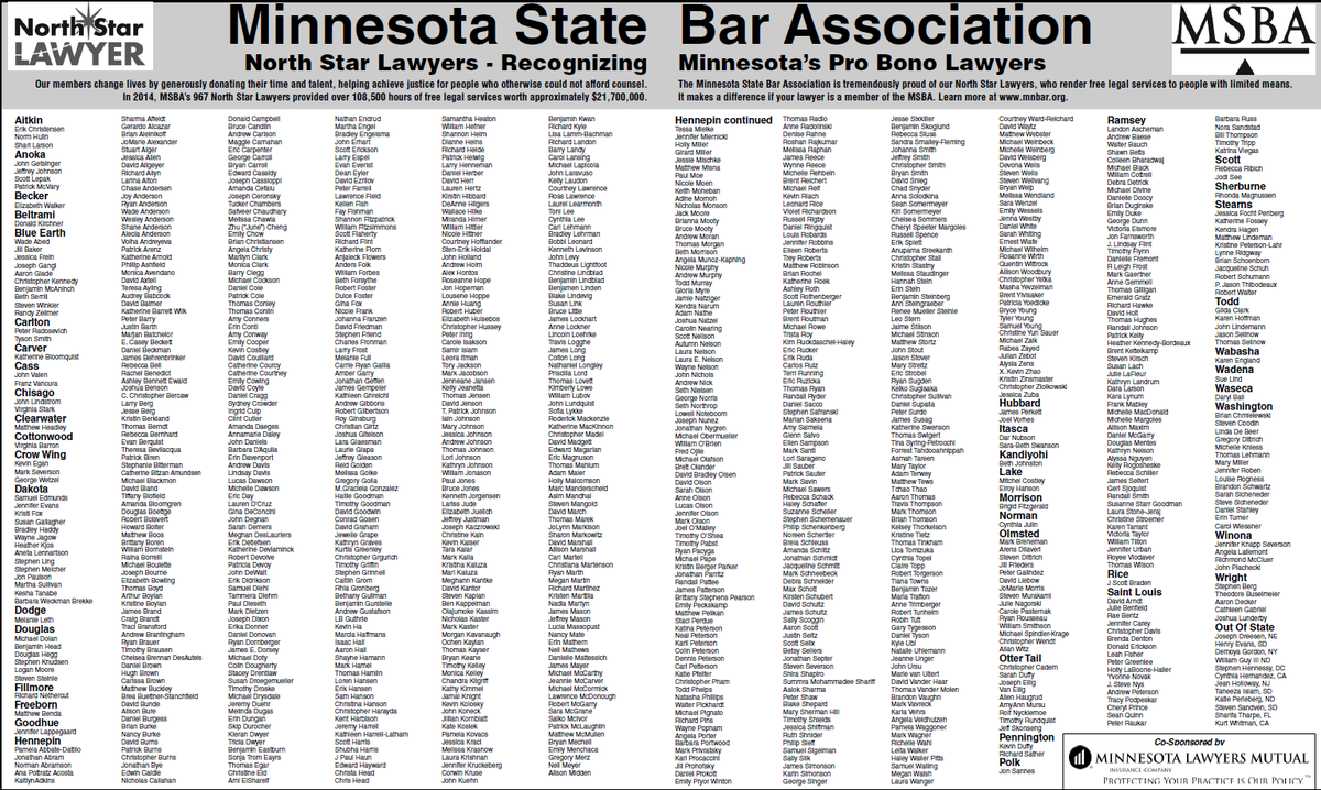 mnbar's tweet photo. Thank you to all the 2014 #NorthStarLawyer volunteers! http://t.co/MauzMNkMvN