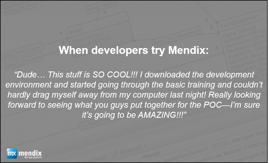 EricPeters0's tweet photo. Hilariously awesome testimonial floating  around @mendix this morning... had to tweet it. "SO COOL" #mxdev #ensw http://t.co/3RsStxtQoU