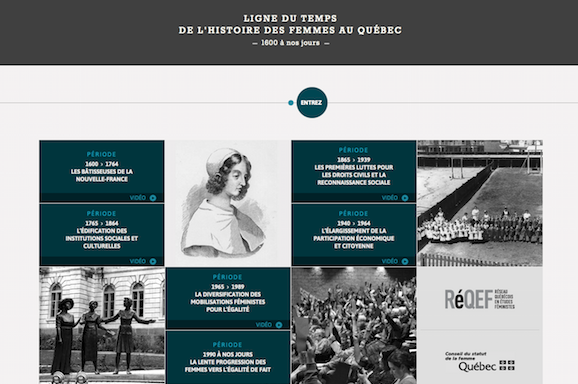 Un excellent site illustrant l’histoire des femmes au Québec de 1600 à nos jours.
histoiredesfemmes.quebec