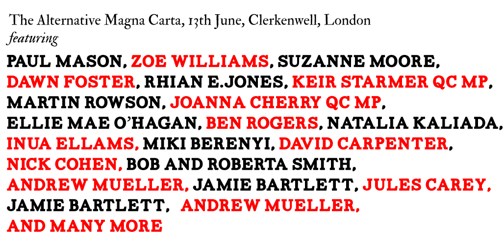 The Alternative Magna Carta fest 13 June, London <a href="/altmagnacarta/">Alt Magna Carta</a> full line up + tickets alternativemagnacarta.org.uk