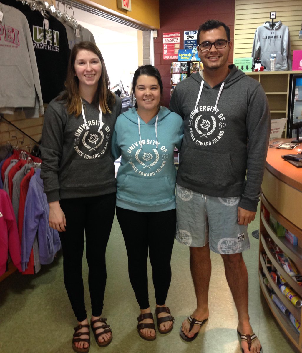 UPEIBookstore's tweet photo. Looking good in their new $11.95 #UPEI hoodies. They're almost all sold..@carliejay9 @DanaBobKenny @kate_kinsman http://t.co/cAvnDyGKVO