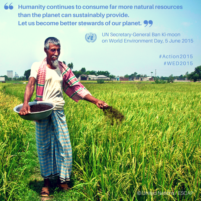 UN's tweet photo. Ban Ki-moon's #WED2015 message: let us recommit to #Action2015 for people &amp; for our planet. http://t.co/AzyFYiabzP http://t.co/bD2TvKfpPO