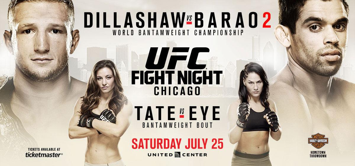 ufc's tweet photo. #UFCChicago: Dillashaw vs Barao 2 | July 25 @UnitedCenter | Pre-sale: Use code UFCSOCIAL | http://t.co/st09PRtfzn http://t.co/zMYjvjjwSQ