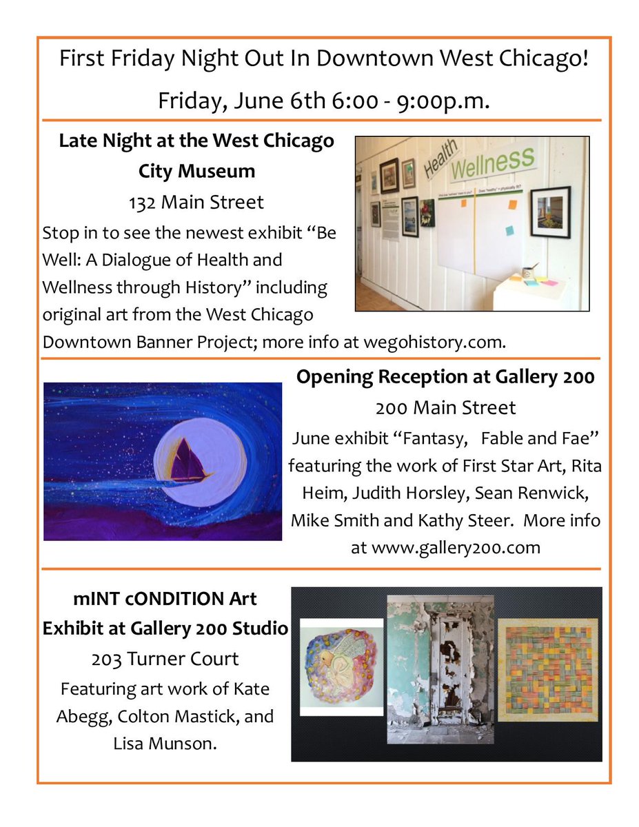 Come out for First Friday tomorrow night in <a href="/WestChicagoIL/">City of West Chicago</a>! #art #localhistory <a href="/WeGoHistory/">WeGoHistory</a> <a href="/PpleMadeVisible/">People Made Visible</a>