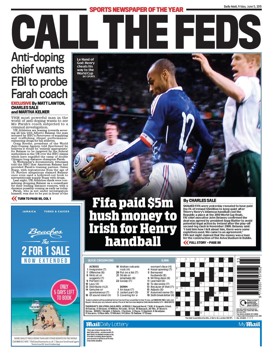 Three Lions アンリのハンド事件 で アイルランドフットボール協会からの訴訟を恐れたfifaは 同国で新スタジアム建設の為に使われる融資というかたちで 5mを支払ったと アイルランドフットボール協会の会長さんが暴露 Http T Co Jk1y0fbv00 Three Lions アンリのハンド事件 で アイルランドフットボール協会からの訴訟を恐れたfifaは 同国で新スタジアム建設の為に使われる融資というかたちで 5mを支払ったと アイルランドフットボール協会の会長さんが暴露 Http T Co Jk1y0fbv00