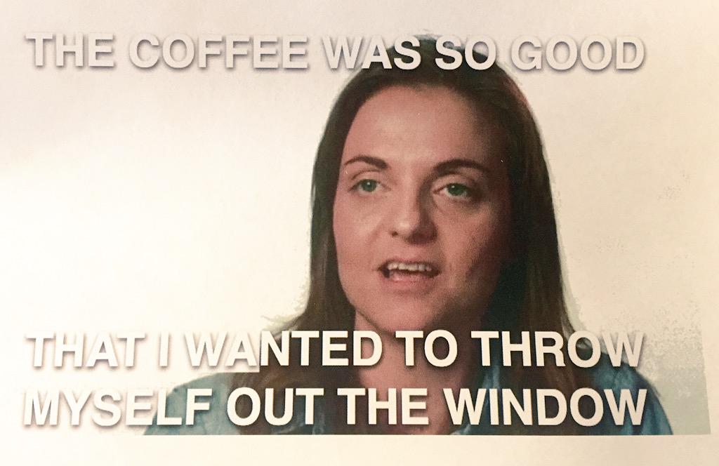 SHCoraPDX's tweet photo. Because we have the best quotes ever to describe #coffee #featureideas @sh_sara_tz @SustHarv http://t.co/HIG7aARxpE