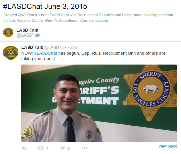 LASDHQ's tweet photo. Weren't able to make the LIVE #LASDChat w/ Recruitment Deps? Here's a link to the notes http://t.co/YDL6o0J5VF #LASD http://t.co/K0FSwPba6R