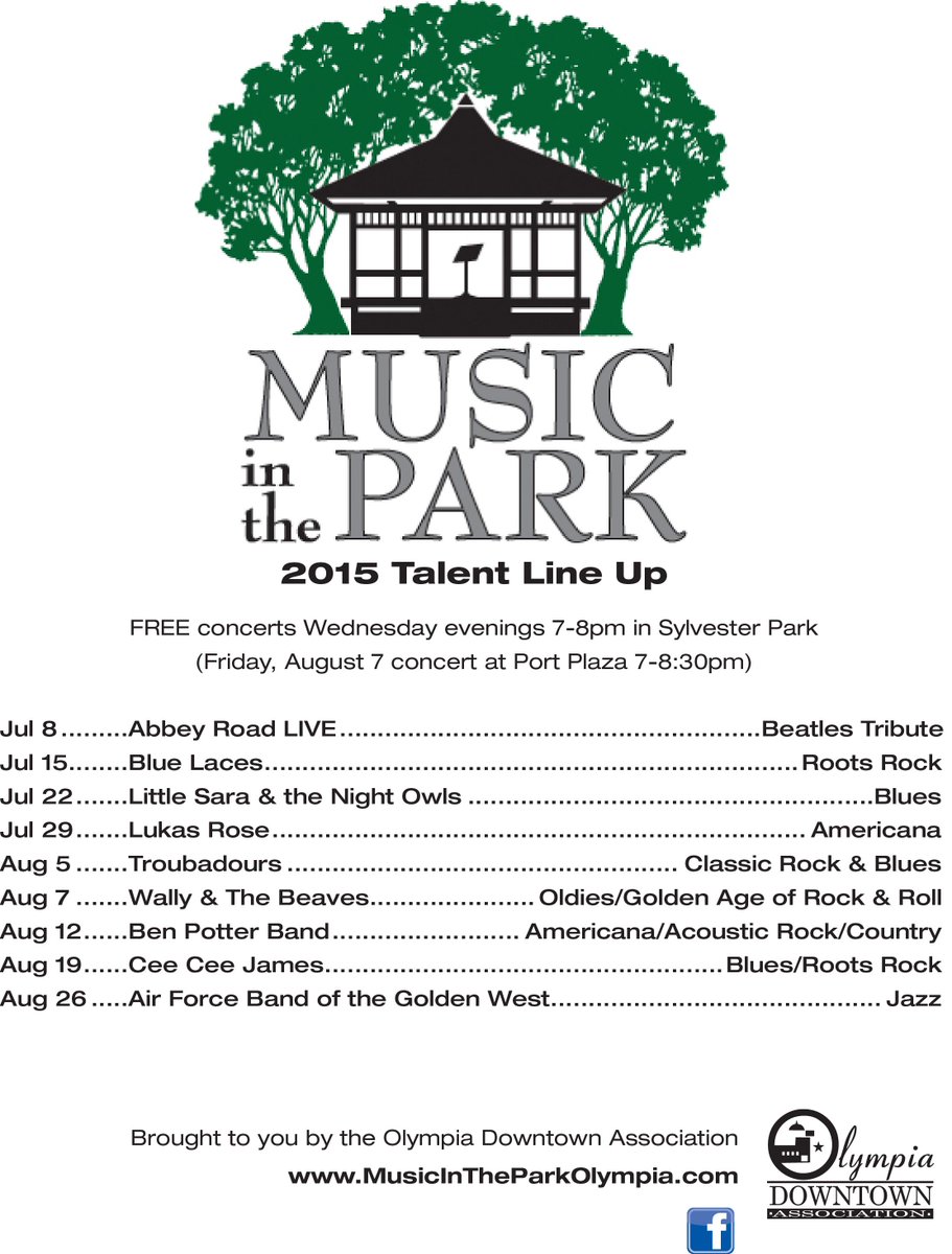 OlyCU's tweet photo. Have you seen the line up yet for 2015 Music in the Park? Come join your Olympia Credit Union family for more fun. http://t.co/oy5gMyCTHk