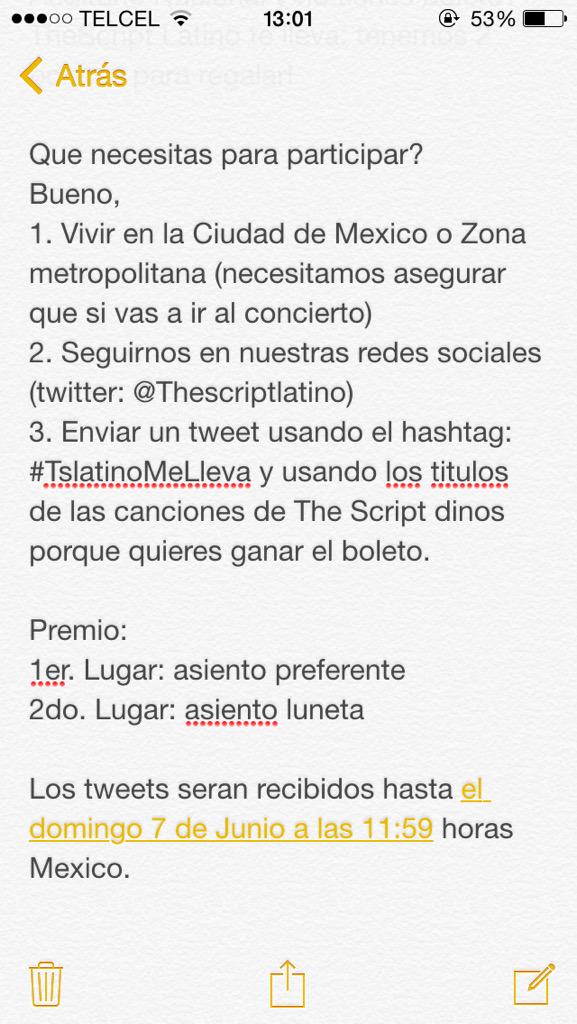 Thescriptlatino's tweet photo. Chicos!! Quieren ir al concierto de @thescript en la Ciudad De Mexico pero no tienes boleto? Aqui esta la oportunidad http://t.co/4vFZvHvS3f