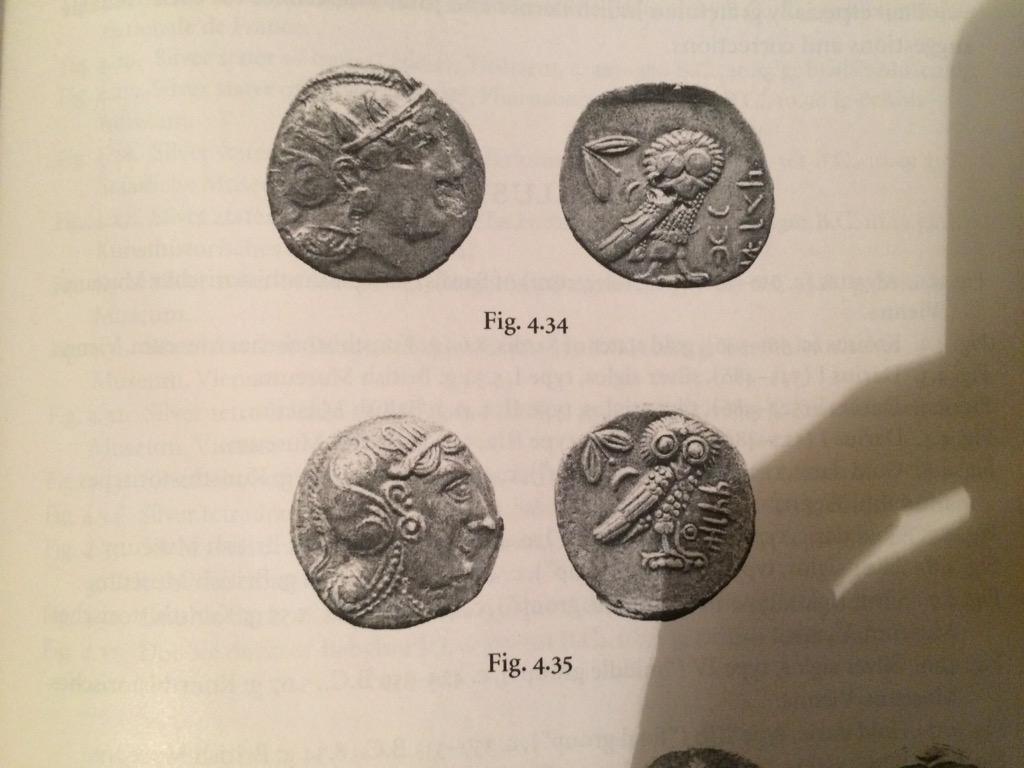 'Although not clear 2nd coin on left maybe be 4thC BC Egypt tetradrachm of  Artaxerxes IIII or Mazakes' (c) Christopher Whittell, Twitter, 4th June 2015