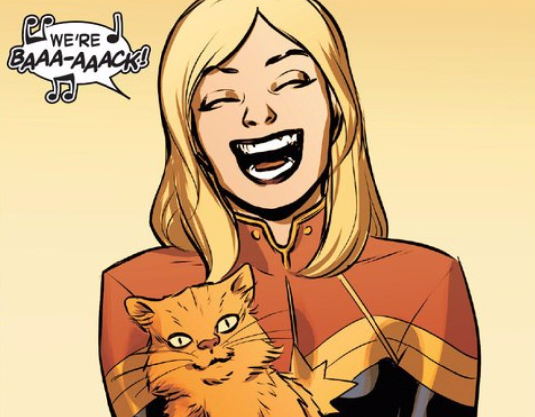 Marvel's tweet photo. It's National Hug Your Cat Day! Or, as Captain Marvel likes to call it, "National Hug Your Flerken Day"... http://t.co/6ZvtxKHgL2