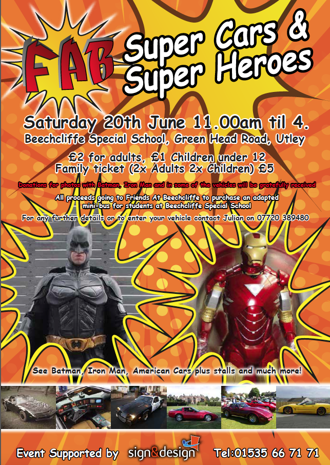 BeechcliffeFAB's tweet photo. Our next exciting fundraising event - Super Cars and Super Hero Day - Sat 20th June #Keighley #batman #IronMan http://t.co/vL1cPaHon1