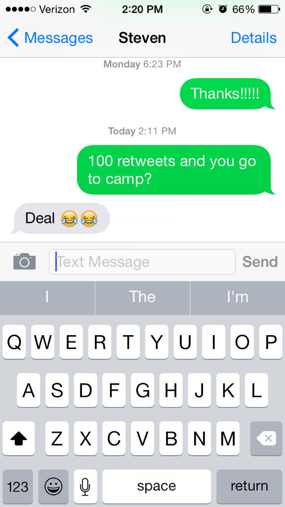 BigFreeze59's tweet photo. LET'S GET STEVE TO YOUNGLIFE CAMP! ONLY 100 RETWEETS @StevenKoenig123 #SaranacBound http://t.co/GI27Lt1Lrv